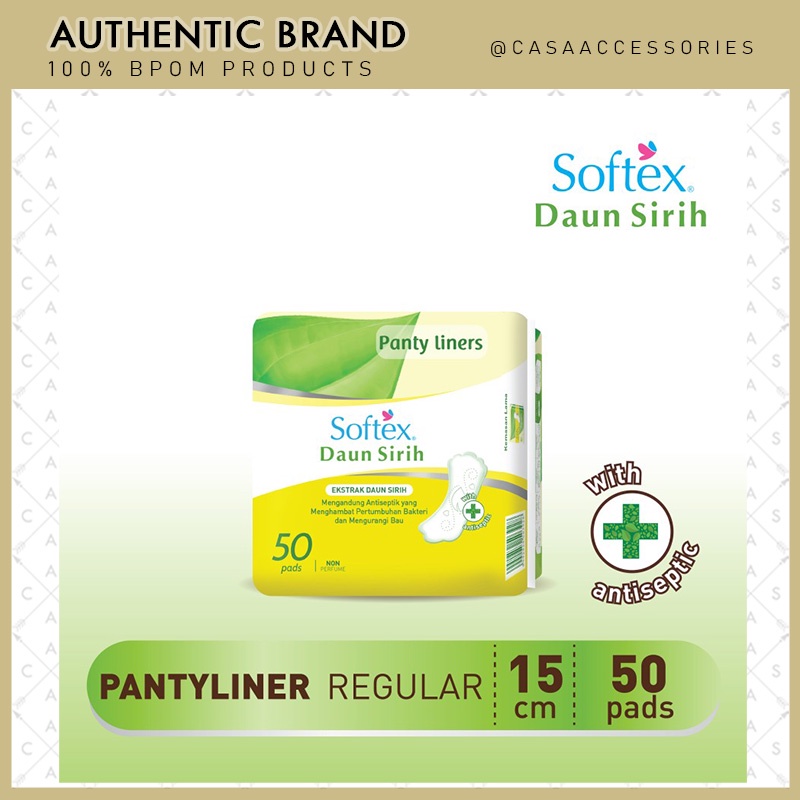 Softex Pantyliner Regular Daun Sirih + Vitamin E 44s isi 44 pads