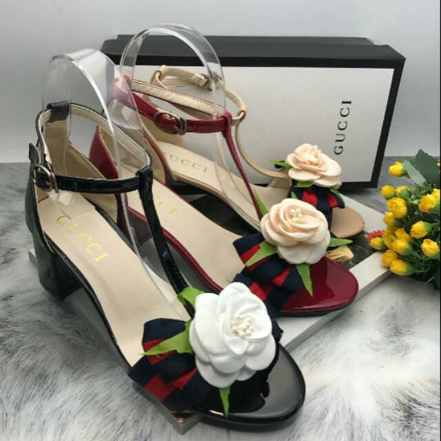 SENDAL/SANDAL WANITA GUCCI HEEL FLOWER / TAPAK TAHU HEELS IMPORT