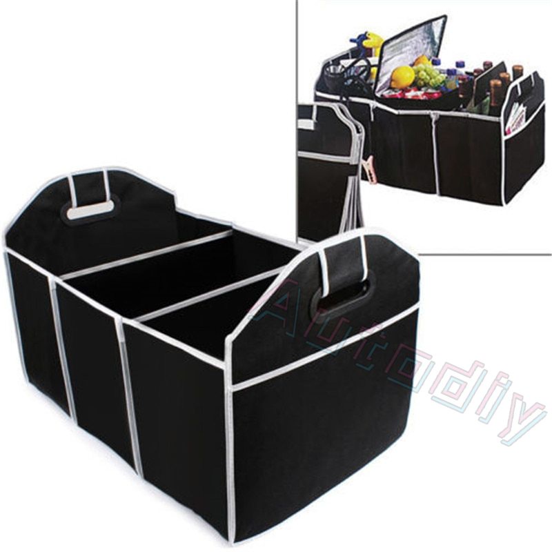 Hot Car Boot Storage Black Folding Trunk Organizer Box Extra Large Collapsible Organizer Dengan 3kompartemen Organizer Jok Mobil Rumah Aksesoris Mobil Interior