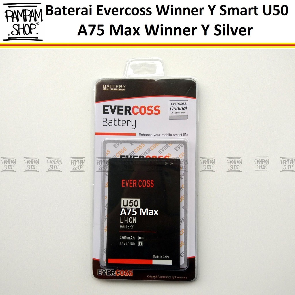 Baterai Evercoss A75 Max Winner Y Silver Original Double Power Batre Batrai HP Dual A 75 Evercross