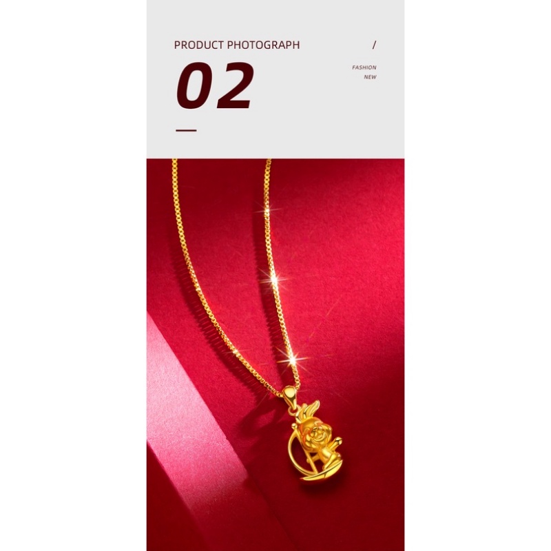 Goldkingdom Perhiasan Fashion 24K Bangkok Aksesoris Ready Stock Lucu Berlapis Emas Asli Kadar 375 Bunny Pendant Kalung Rantai Klavikula Hadiah Terbaik Untuk Wanita