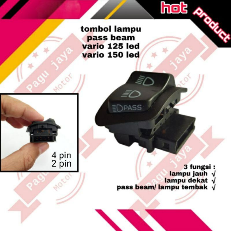 tombol pass beam lampu depan honda vario 125 150 led