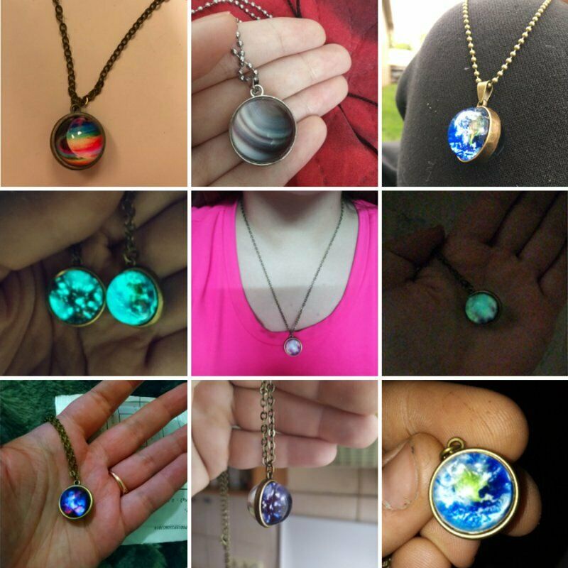 Kalung Rantai Liontin Delapan Planet Galaksi nebula universe Dua Sisi Bercahaya Gaya retro Untuk Hadiah