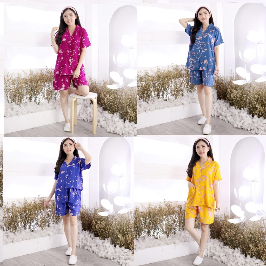 Baju Tidur Set Piyama Wanita Tie Dye Aria Hot Pants Baju Tidur Wanita Matt Rayon Realpic