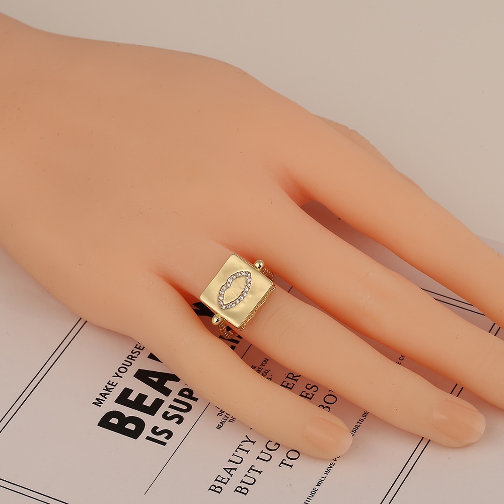 Cincin ornament tembaga mikro inlay terbuka cincin berlebihan hip hop perhiasan populer square ring