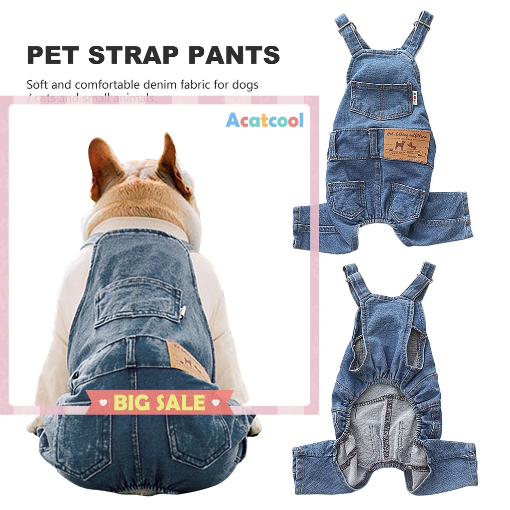 Pet Denim Jumpsuit Comfortable Full Cotton Jean Warm Rompers for Dog Cat