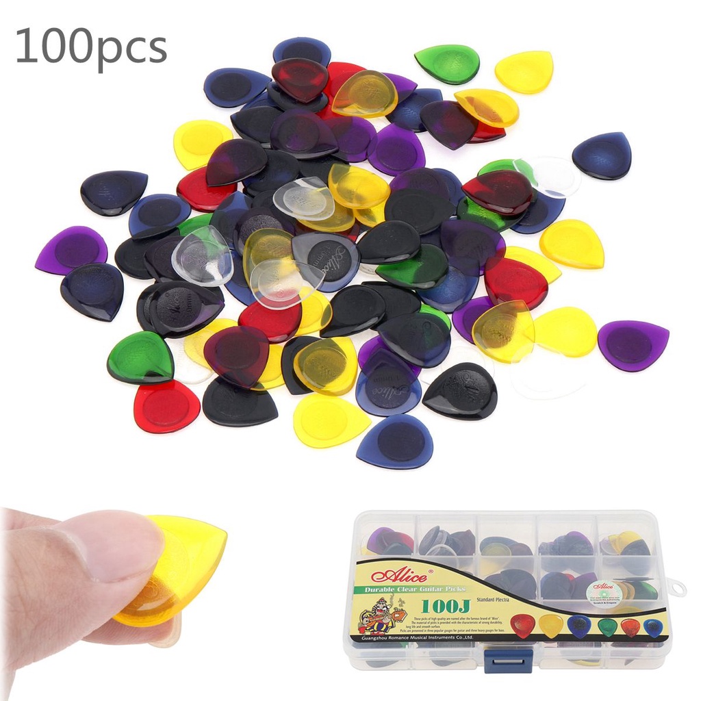 100 Pcs Pick Gitar 1.0 / 2.0 / 3.0mm Bahan ABS Transparan Anti Slip Bentuk Tetesan Air