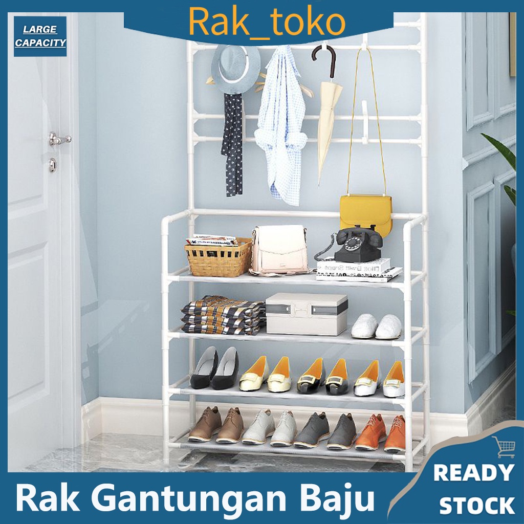 (COD)Rak Sepatu Susun Tempat Gantungan Baju Portable Stand Hanger Rak Gantung Tas Topi