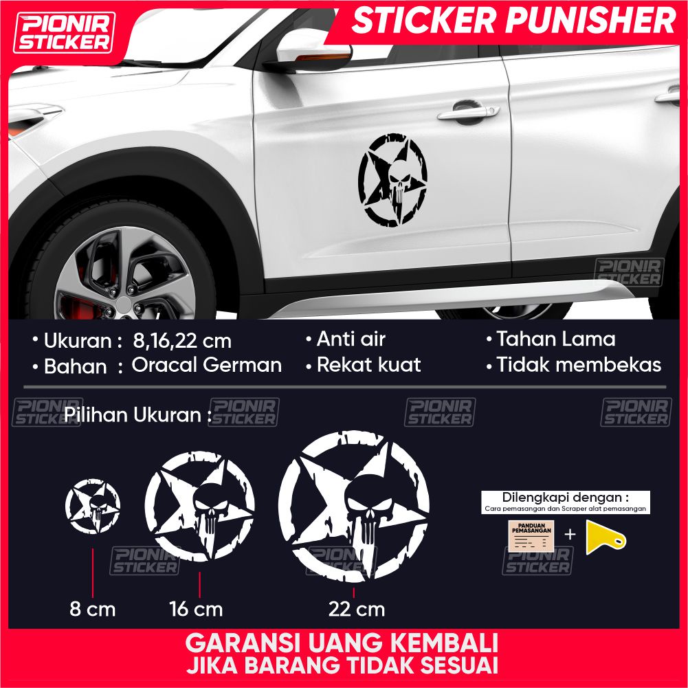 Stiker Mobil The Punisher Skull Penta Gram Cutting Sticker Punisher