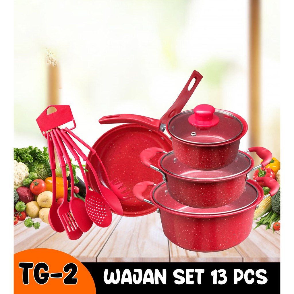 Produk peralatan Masak Panci Set 13 Cookware+Pisau+Spatula Praktis wajan 13 Tutup Kaca