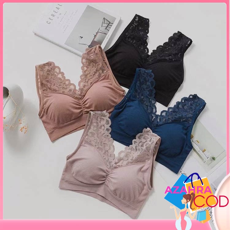 AZAHRA Bra BH Wanita Tanpa Kawat Bahan Halus Bralette Elastis Sexy dengan Busa IMPORT