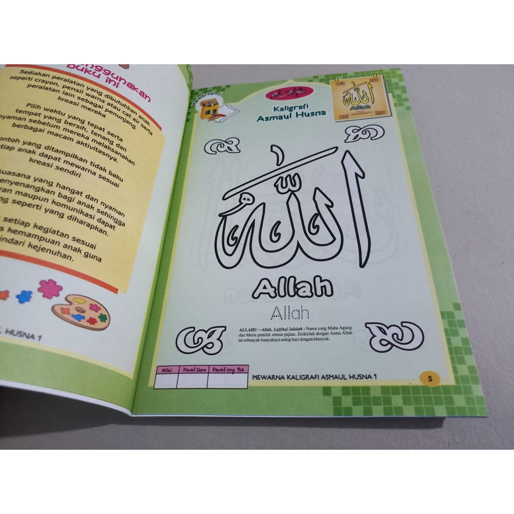 Buku TK Paud Mudah Mewarnai Kaligrafi Asmaul Husna (HVS FULL COLOR)