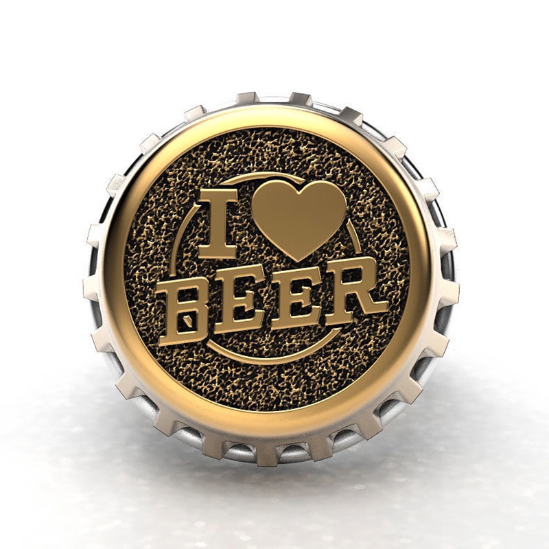 Cincin Lapis Emas 18k Desain I Love Beer Bahan Stainless Untuk Pria