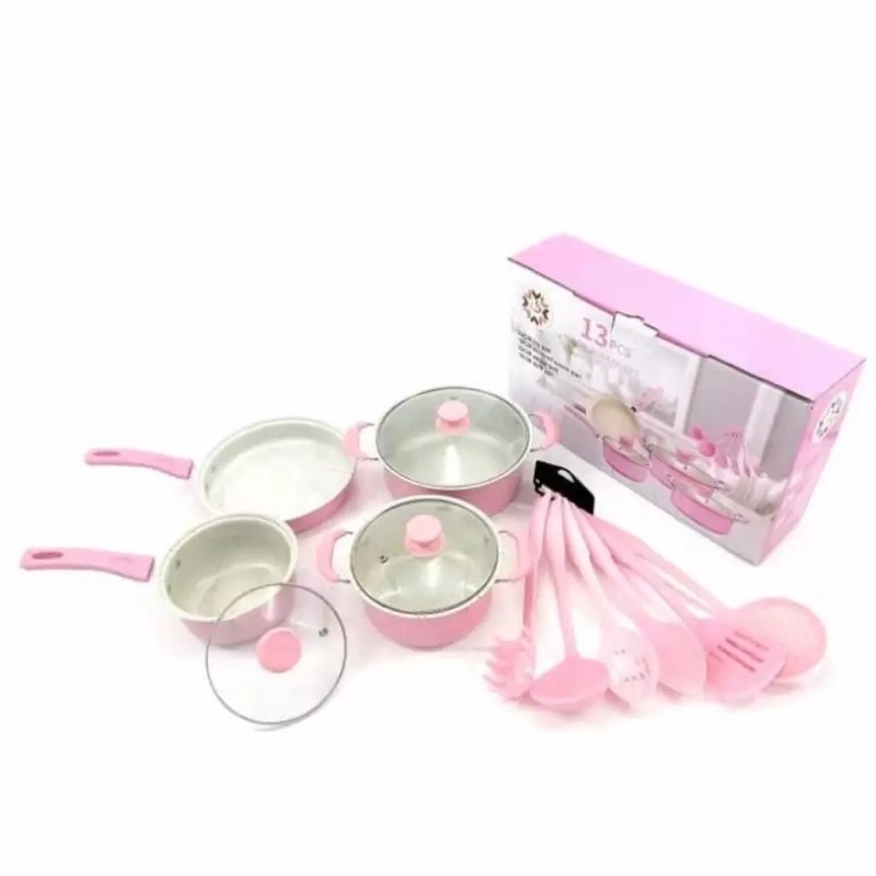 Teflon Panci Set 13 Pcs Cookware Set Panci + Wajan + Spatula Alat Masak Lengkap Serbaguna BISA COD A