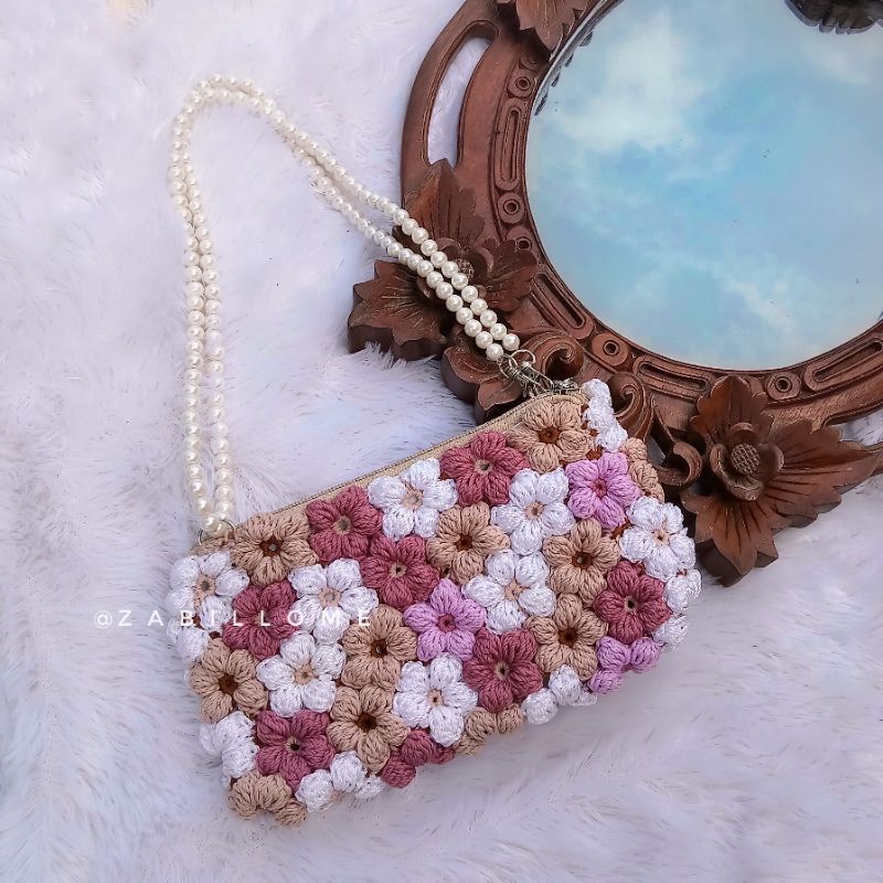 Zabillome Crochet Puff Flower Bag Tas Rajut Pesta Tas Rajut Pinterest Tas Selempang Tas Bahu Tas Raj