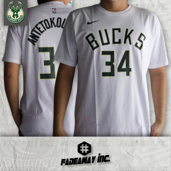 TSHIRT - BAJU/KAOS BASKET NBA BUCKS 34 ANTETOKOUNMPO - PUTIH