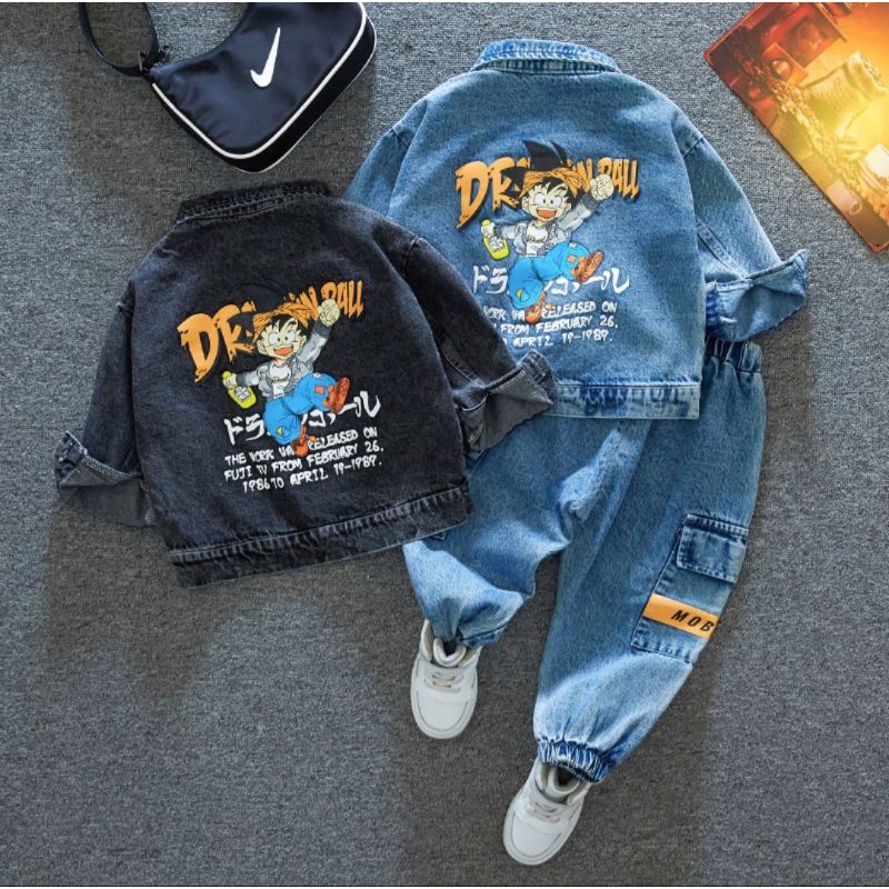 setelan jaket jeans Dragon ball anak laki-laki import
