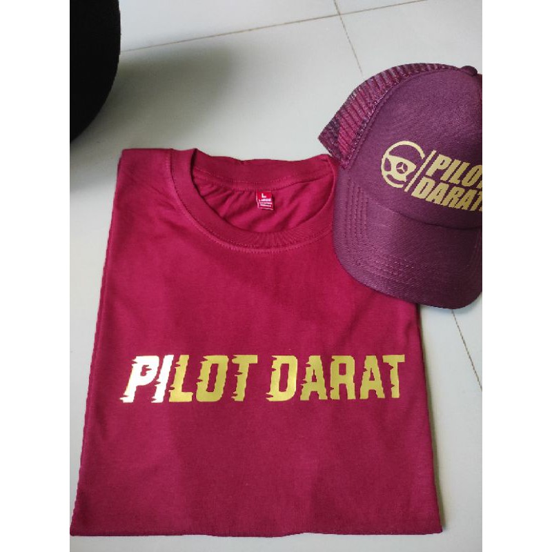 KAOS PILOT DARAT KAOS PRIA BONUS TOPI WARNA MERAH MAROON KAOS POLOS PRIA KAOS TOPI PILOT DARAT