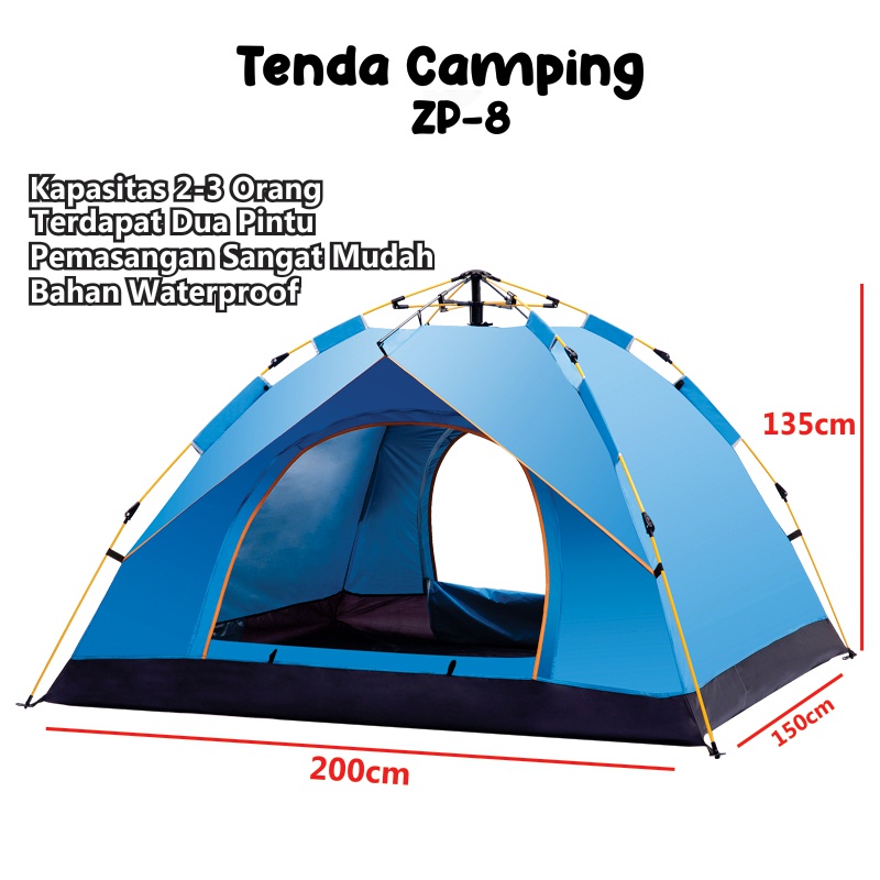 Tenda Camping Kapasitas 1-3 Orang Tenda Otomatis Outdoor &amp; Indoor Tenda Gunung - Wh