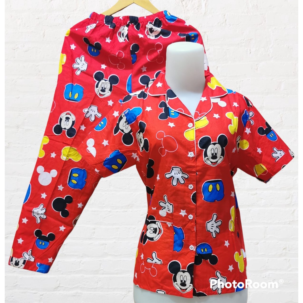 LFF Baju Tidur Wanita Piyama CP Motif Karakter-Mickey Dance Merah