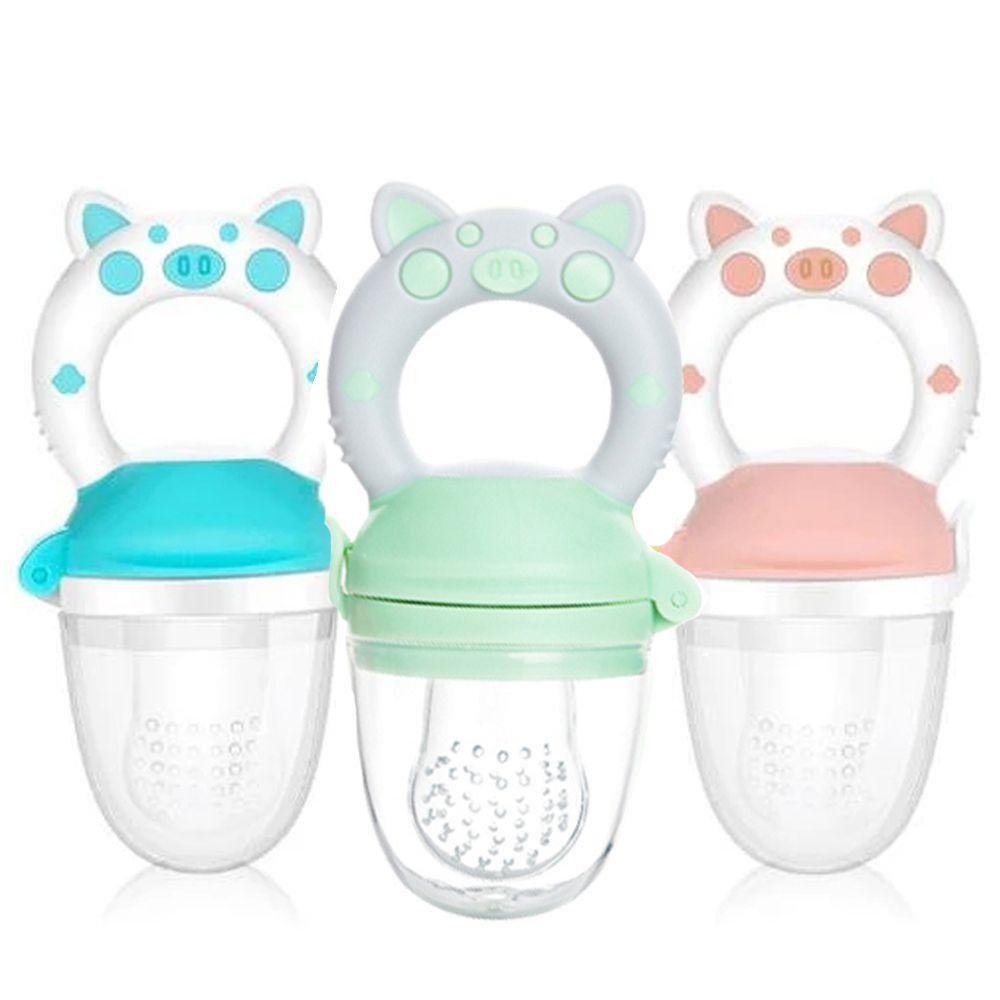 [Elegan] Baby Food Nibbler Bayi Aman Makan Buah Kartun Piggy Handle Sayur Silikon Anak Feeder