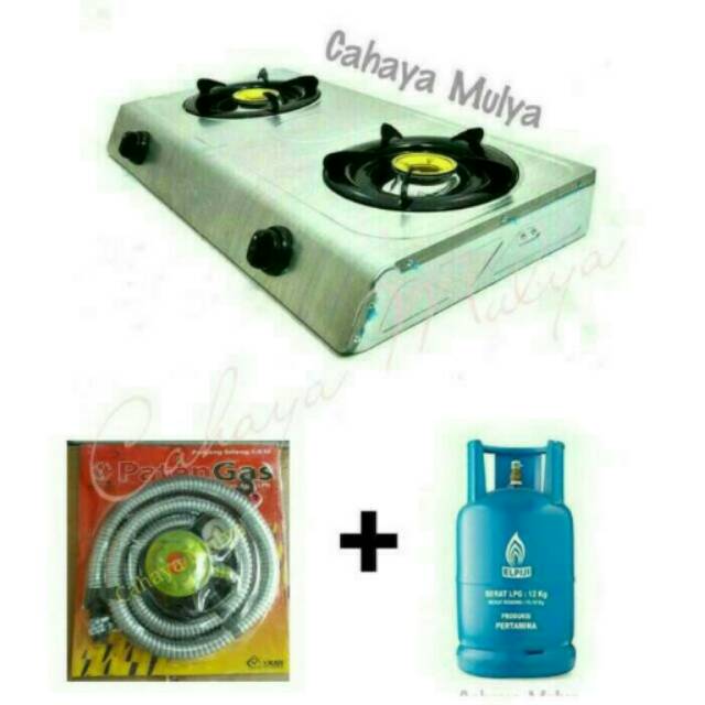 Kompor Gas 2 Tungku Niko + Selang Regulator Paten Gas + Tabung Gas Elpiji 12 Kg
