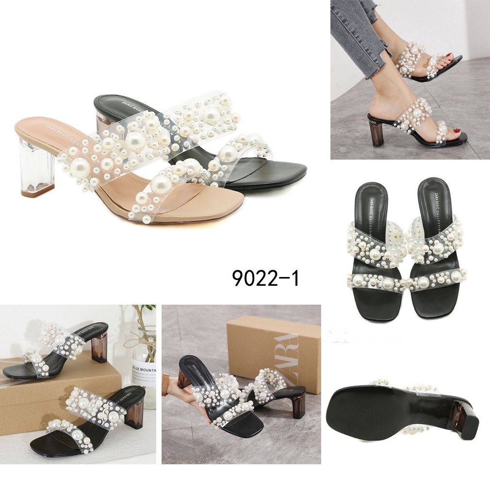 ZR Heeled Double Strap  Sandals With Pearls #9022-1