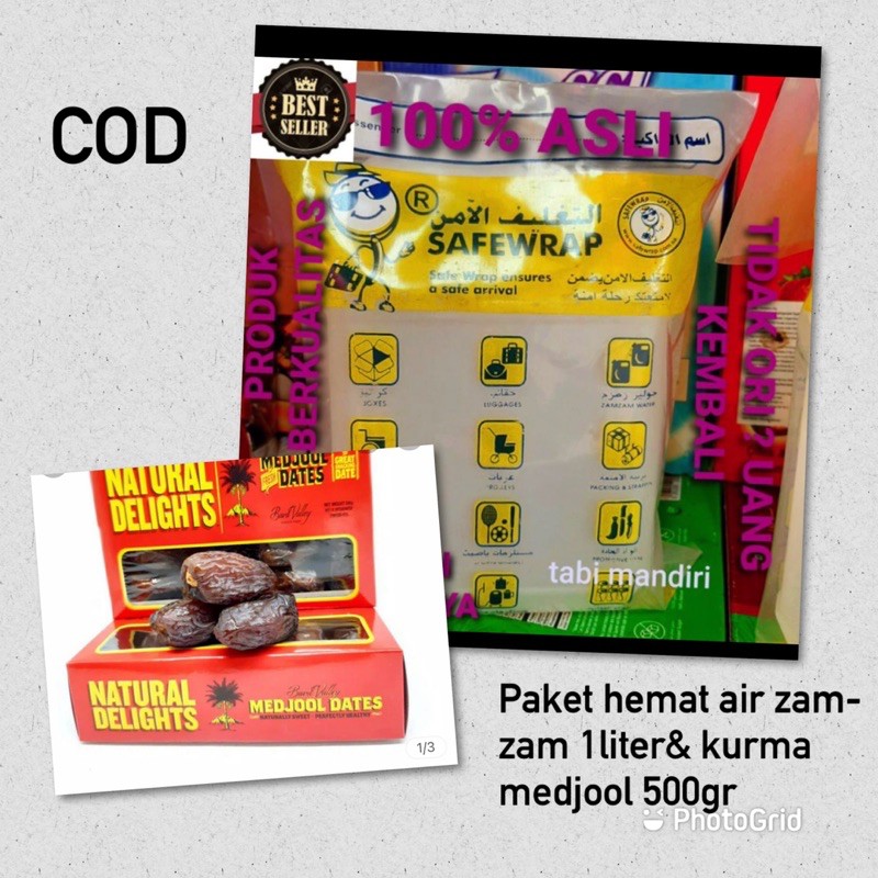 

Air zam-zam 1liter&kurma medjool500gr/paket hemat kurma medjool500gr&airzam-zam1liter