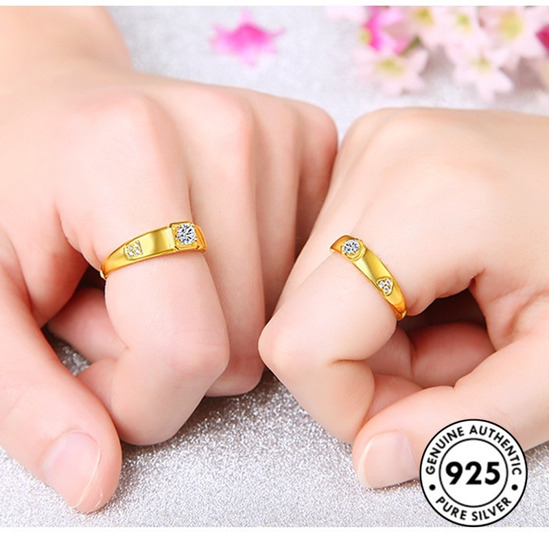 Cincin Pasangan Bahan S925 Silver Plated Aksen Berlian