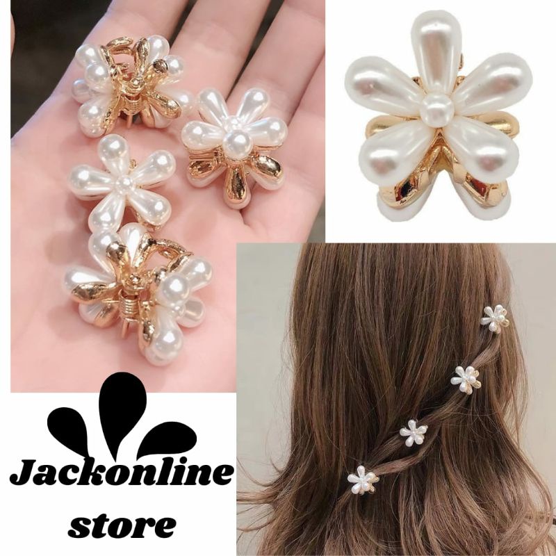 Jepit Rambut Bentuk Bunga Aster Mini Aksen Mutiara Gaya Retro / jepit poni / jepit mini