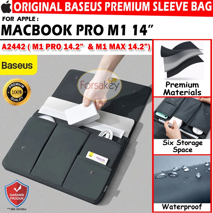 macbook m1 pro max chip 14 14 2 inch 2021 2022 baseus sleeve tas pouch bag sarung case cover a2442 a