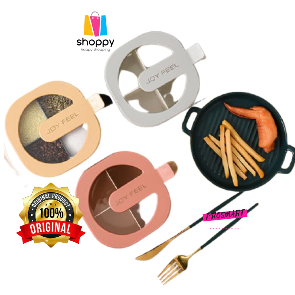 kotak bumbu dapur dengan sendok set 4 sekat wadah garam, gula,lada