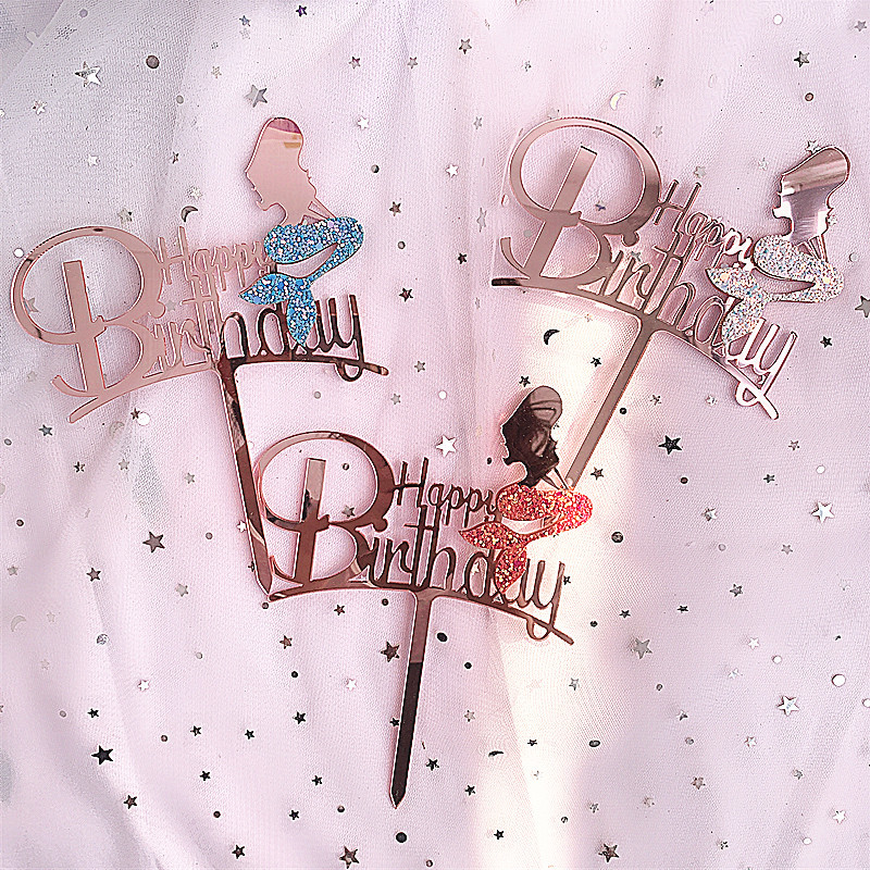 Personalized Charming Glitter Acrylic Mermaid Cake Topper Birthday Cake Decoration Baby Shower Party Supplies