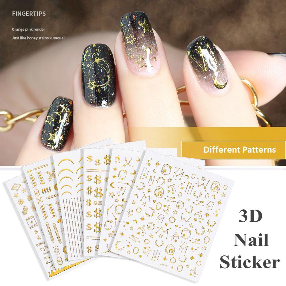 Mxbeauty Stiker Kuku 3D Manicure Tool UV Gel Nail Tips Bronzing Gold Embossed Starry Metal Strip