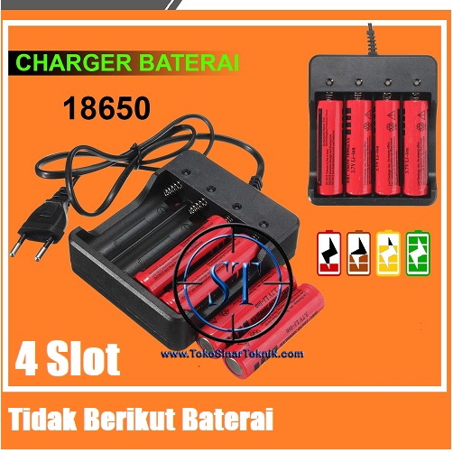 Charger Battery 4 Slot Batere Baterai Batrai Senter Police 18650 14500 SWAT Plus Kabel Fast Charging Li-On