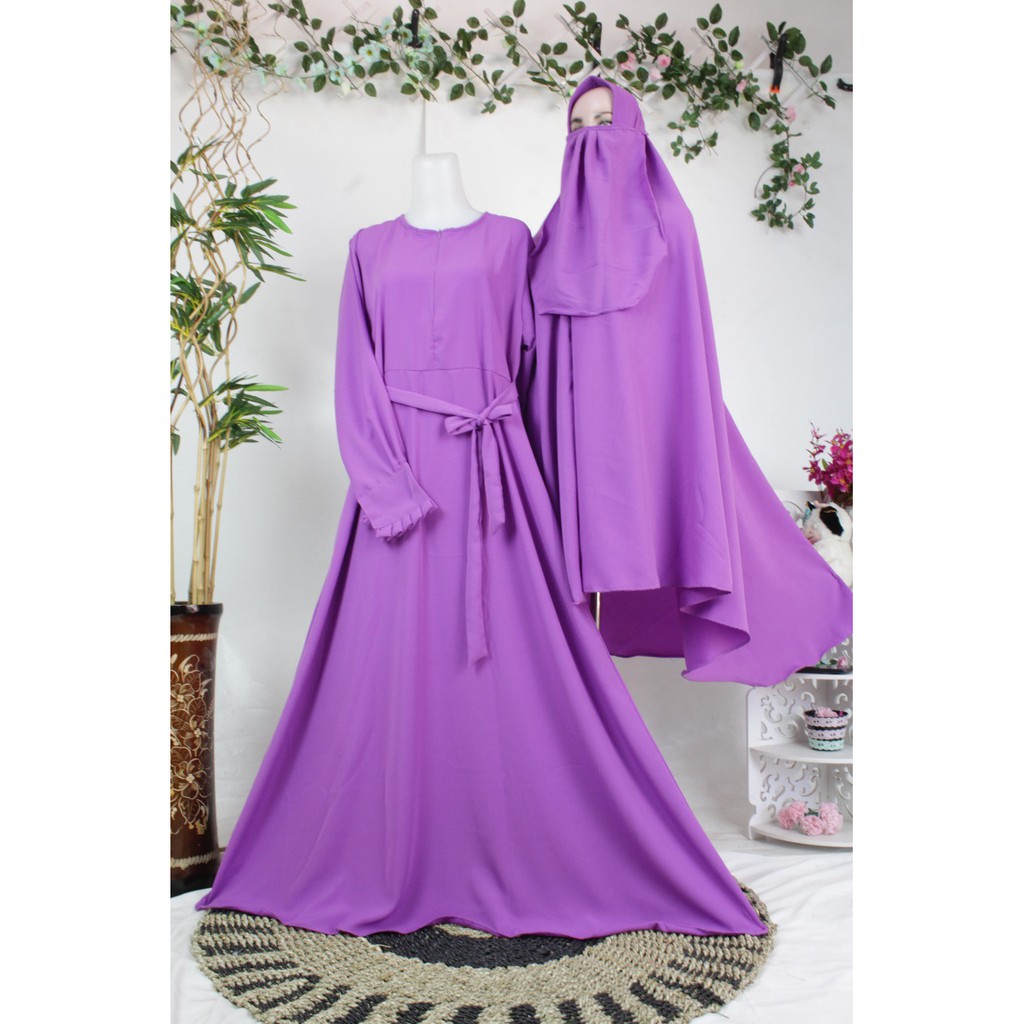 SET gamis SYARI Khimar wolfis s m l xl xxl free cadar azkia polos instan jilbab syar'i hijab niqob