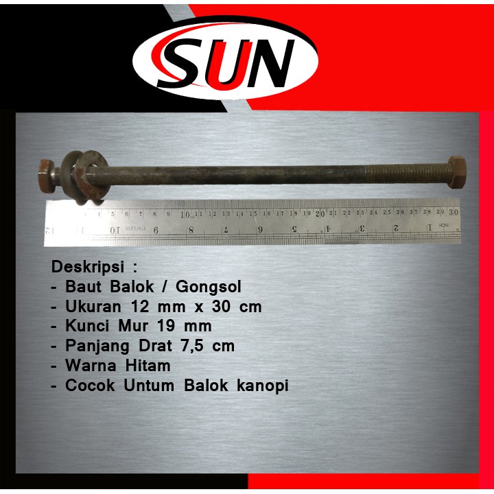 Baut Mur Kuning 12 x 300 mm ( 30 cm ) Kunci Mur 19 mm Baut