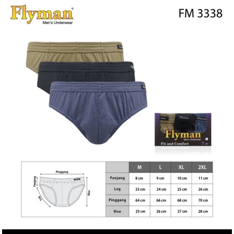 Celana dalam pria katun basic Flyman FM 3338  isi 3pcs