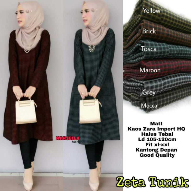 Tunik Zara Motif Kotak Kotak Kecil Zeta