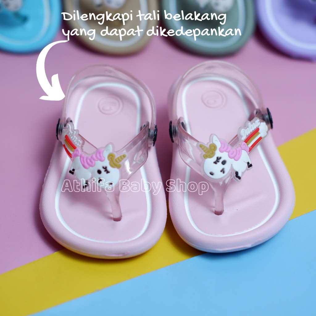 Sandal Jepit Anak Perempuan Bayi Balita Tali Belakang Usia 6 Bulan 1 2 3 Tahun Karakter Unicorn Sendal Spon Gunung Karet Balita Prewalker Bayi Cewek -311E-