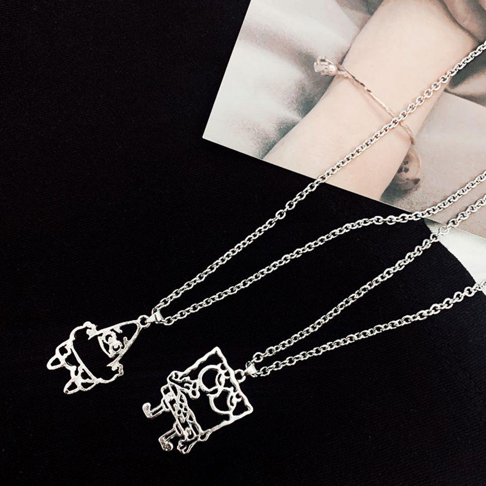 [Elegan] Wanita Liontin Kalung Kepribadian Lucu Stainless Steel Sweater Rantai SpongeBob SquarePants Sederhana Pria Choker