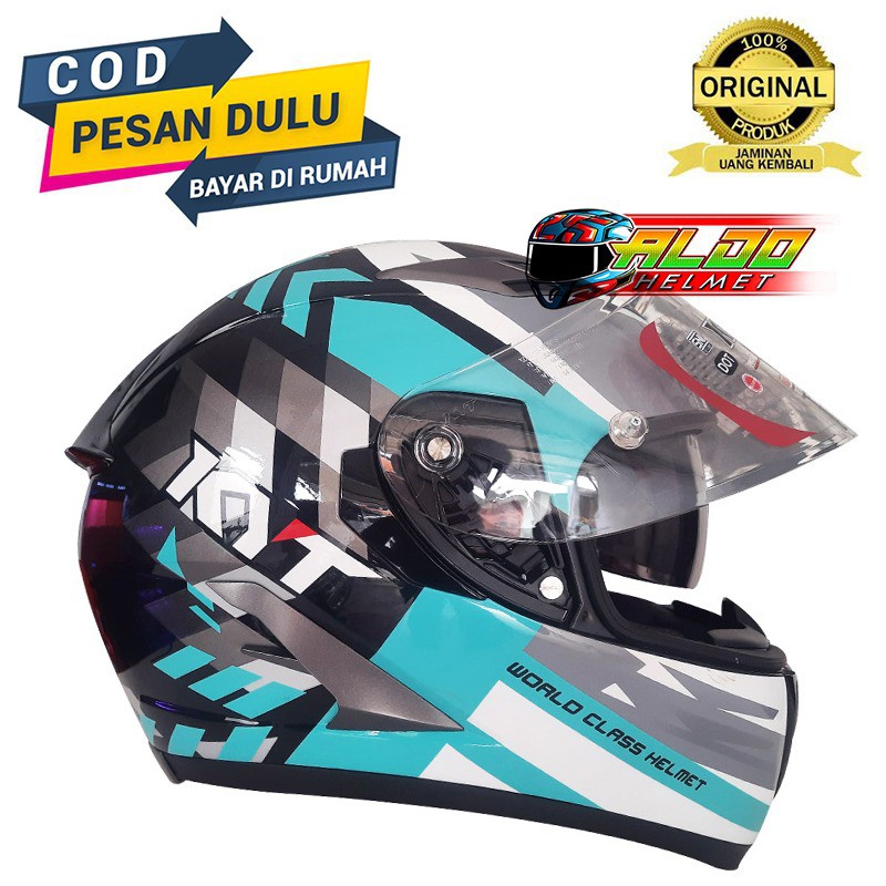 KYT / HELM KYT FALCON FLUO BLACK AQUA BLUE FLAT VISOR KYT FALCON MOTIF DOUBLE VISOR ORIGINAL