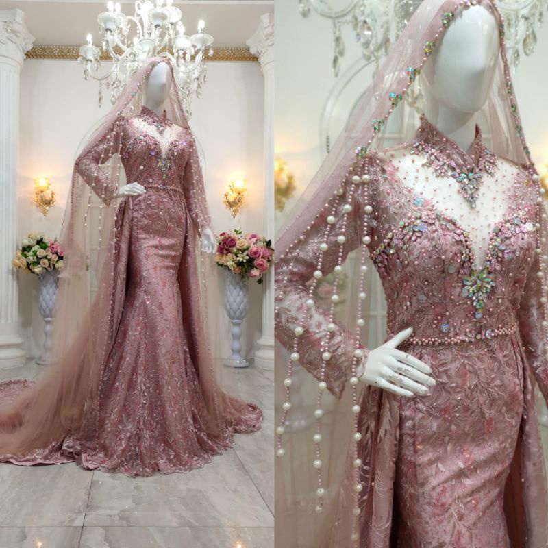 GAUN PENGANTIN SLIM BEREKOR MODERN//GAUN PENGANTIN  FULL PAYET MEWAH//KEBAYA//BASOFI