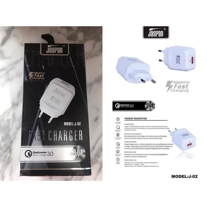 J-02 Jaspan Batok Adapter Fast Charging 3A 1 USB Qual Com Quick Charge