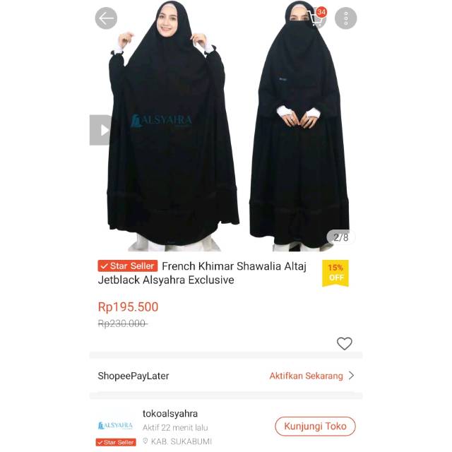 Preloved - French Khimar Shawalia Altaj Jetblack Alsyahra Exclusive