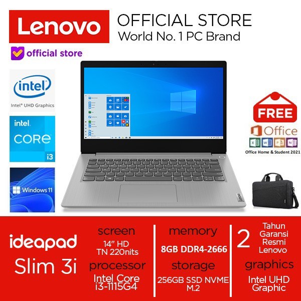 Laptop Lenovo IdeaPad Slim 3i i3-1115G4 8GB 256GB / 512GB SSD Win11+OHS