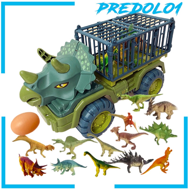 (Predolo1) 15 Pcs Mainan Truk Pengangkut Dinosaurus Triceratops Untuk Anak