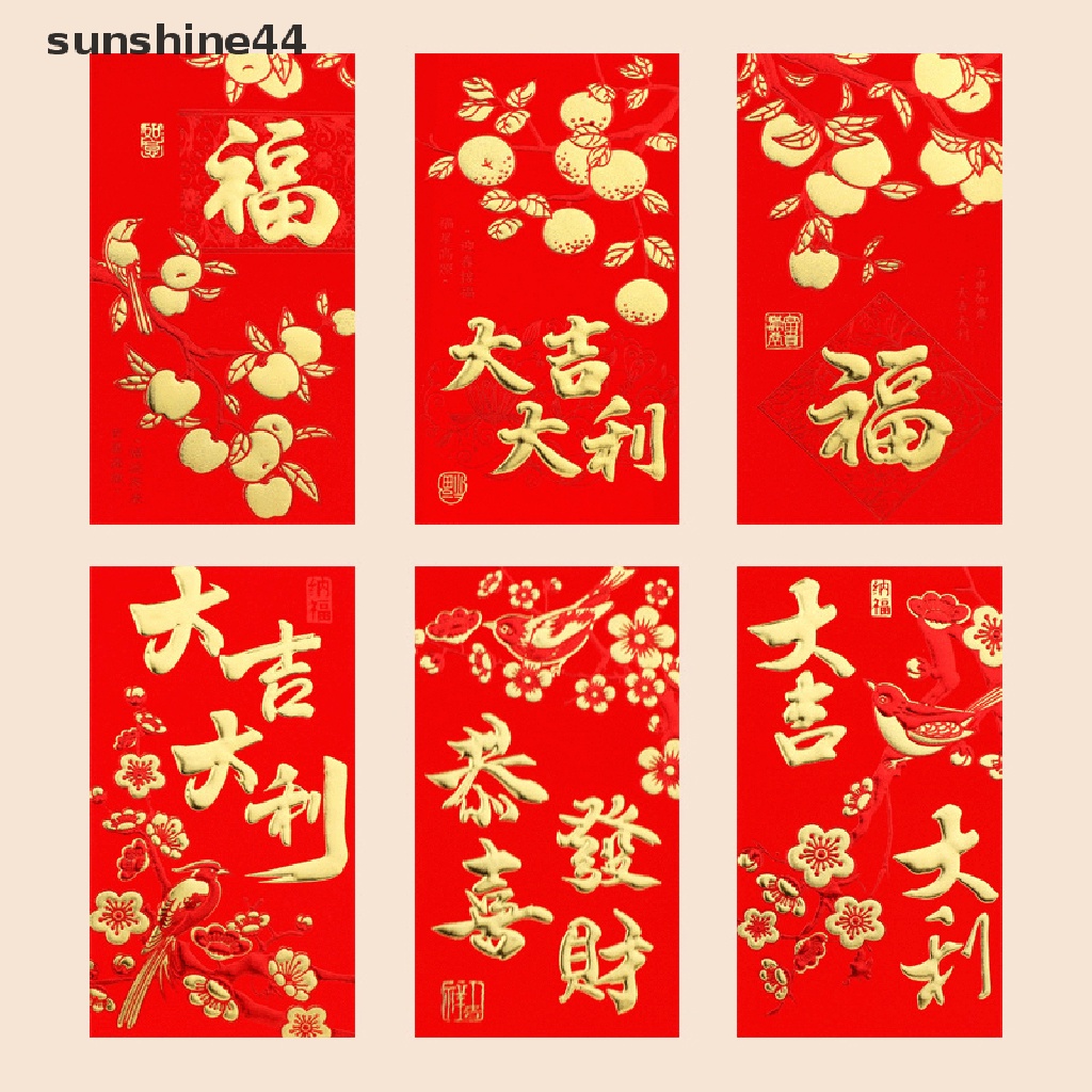 Sunshine 6Pcs Amplop Angpao Tahun Baru Cina / Imlek Gambar Harimau Warna Merah