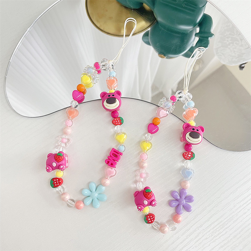 Korea Kartun Lucu Permenwarna Bintik Manik-Manik Busur Lanyard Untuk Ponsel Anti-Hilang Lanyard Tali