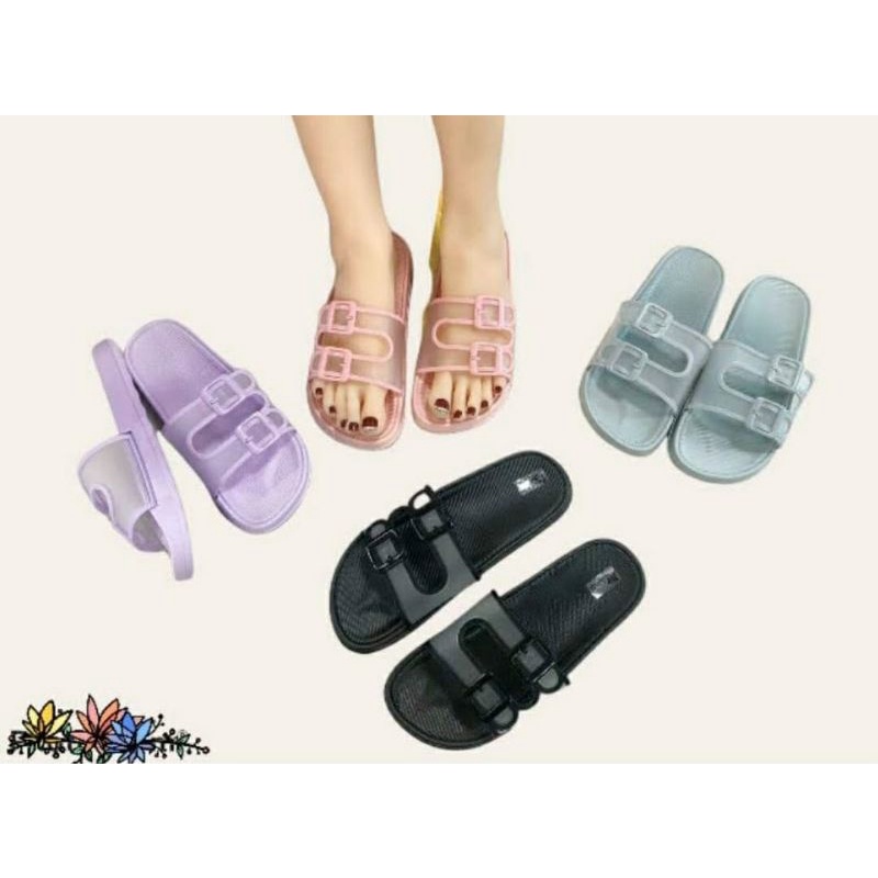 Sandal Jelly Import Wanita 2 Ban Transparan V202